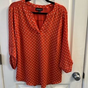 Fortune + Ivy orange and white polka dot top. Size M